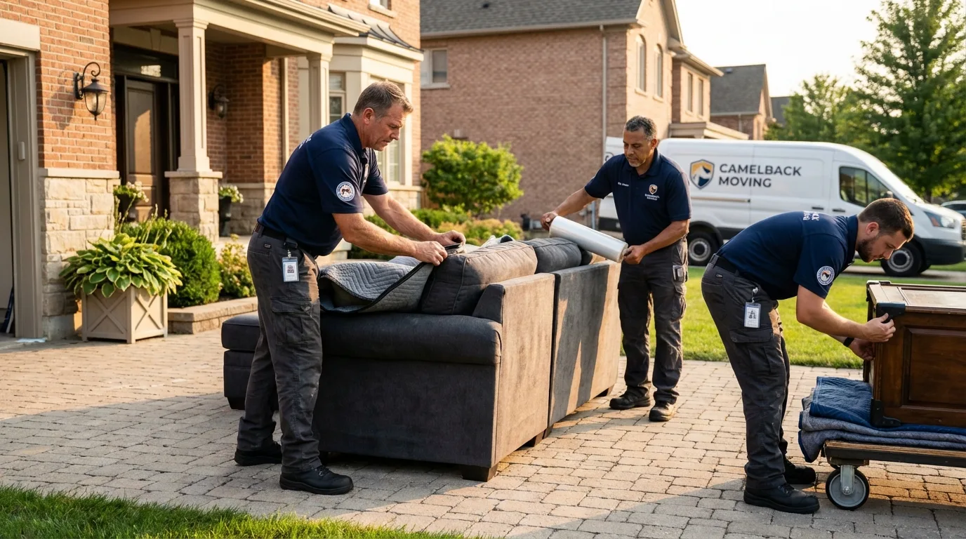 Large estate moving crew wrapping furniture in East Hampton, CT